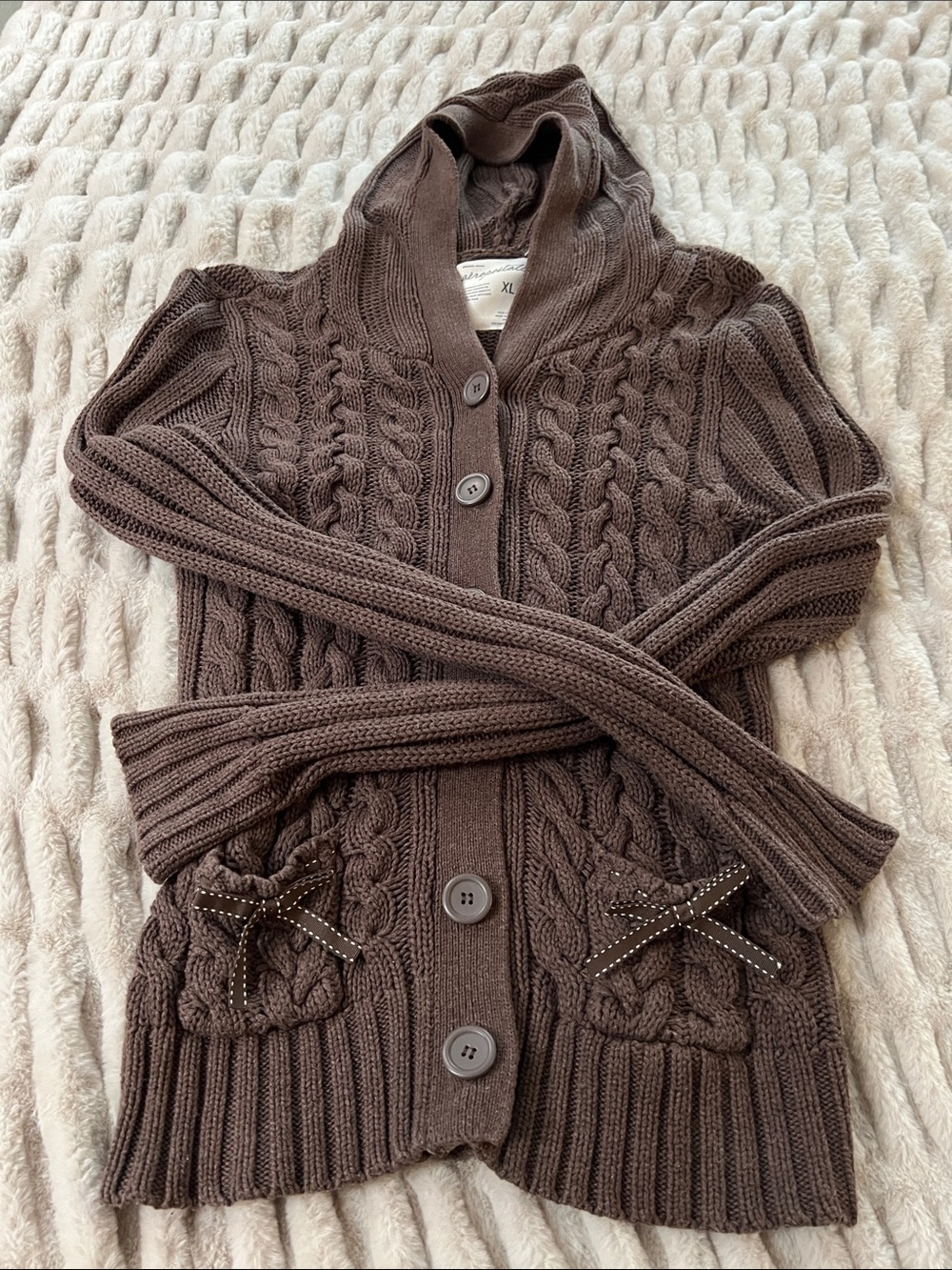 Aeropostale Brown Hooded Cable Knit Cardigan